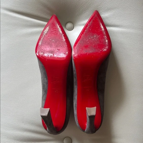 Christian Louboutin Gray Suede and Red Heels, Size 40 (10B) - Picture 4 of 15